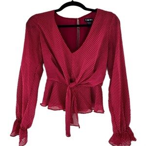 Timing Red and White Polka Dot V-Neck Blouse